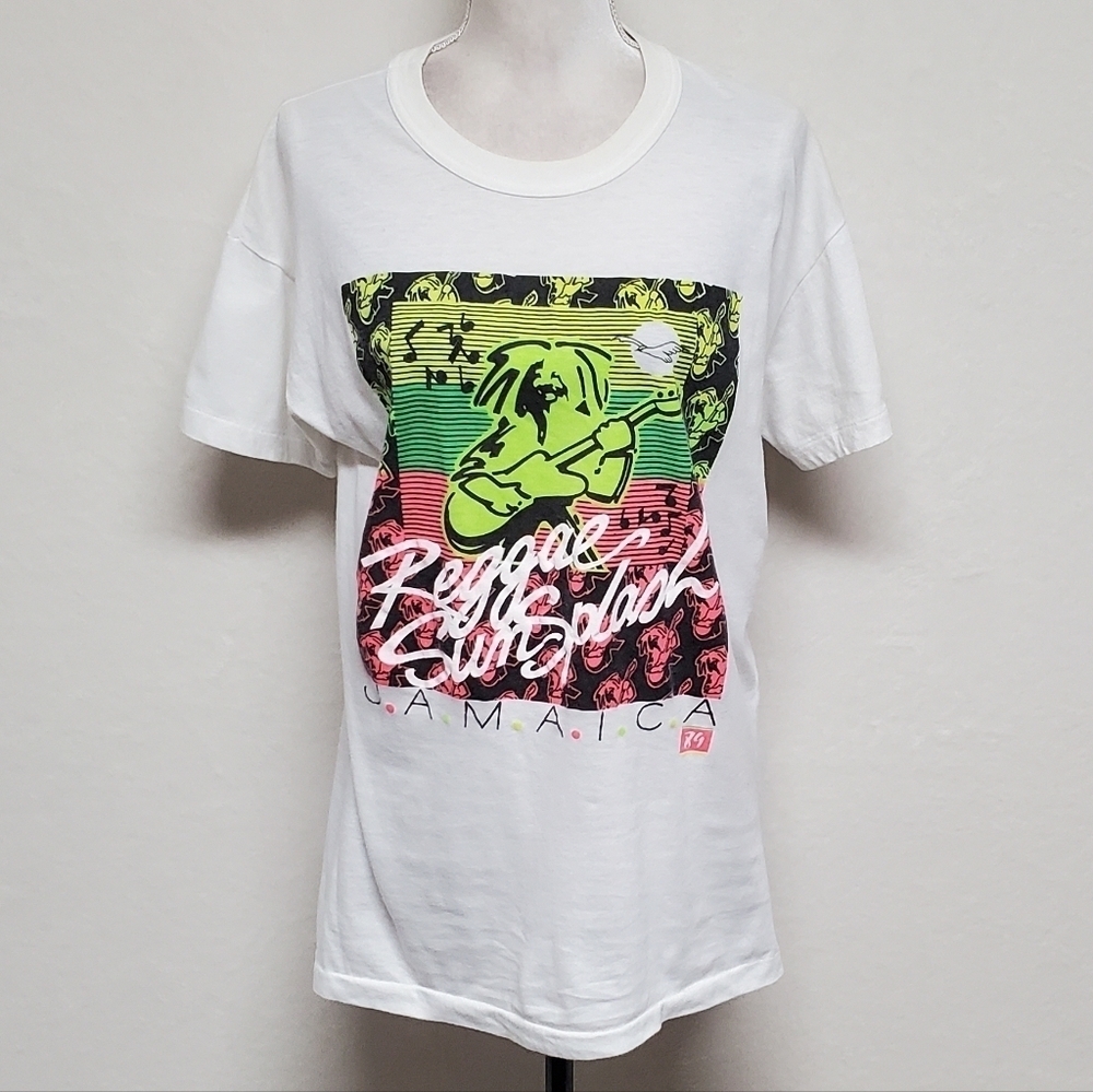 1989 Vintage Raggae Sun Splash Jamaica Concert Tour Single Stitch Neon Tee XL